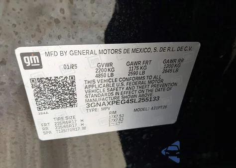 2025 Chevrolet Equinox Lt из США, поврежденный, VIN 3GNAXPEG4SL255133